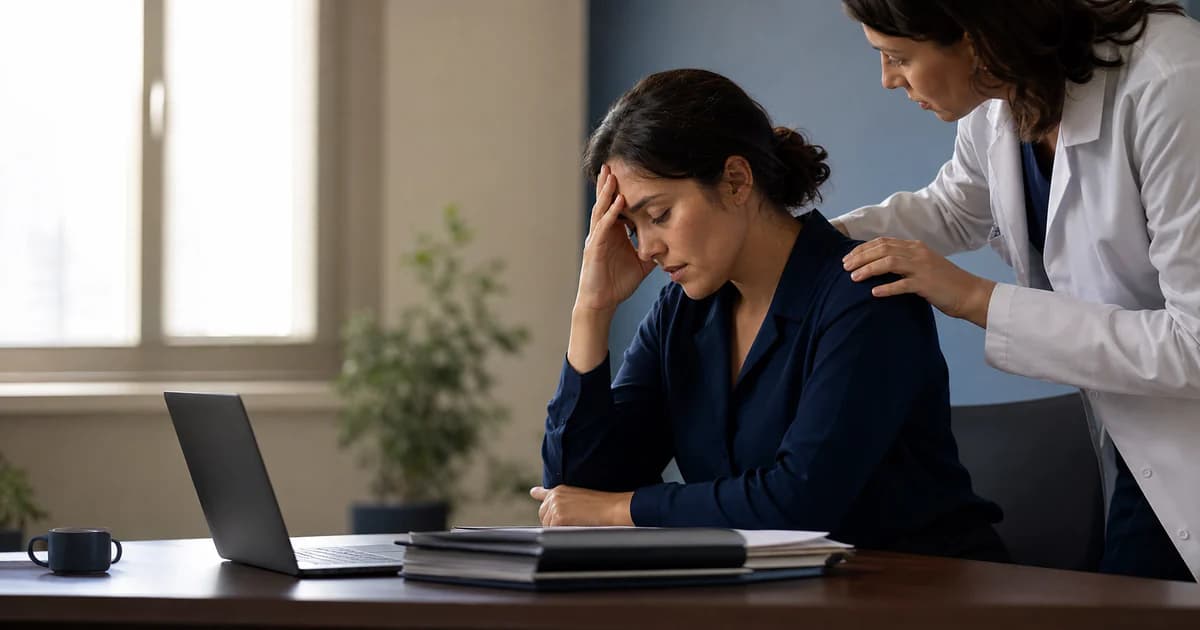 Profissional recebendo apoio por depressão relacionada ao trabalho