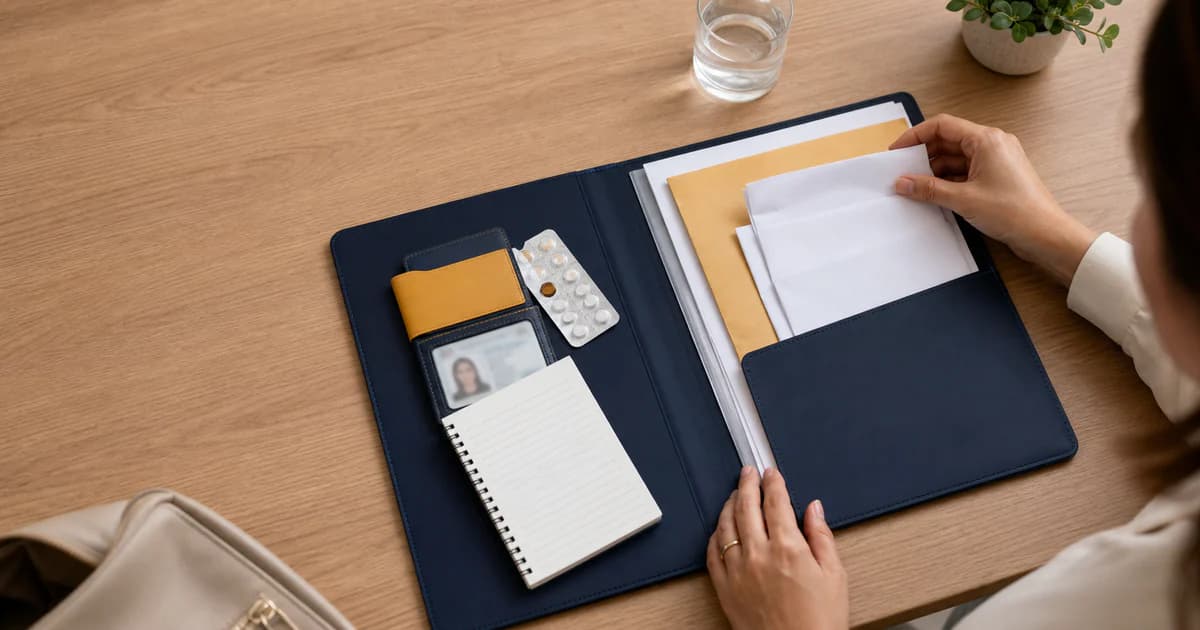 Documentos e exames organizados para levar à perícia médica