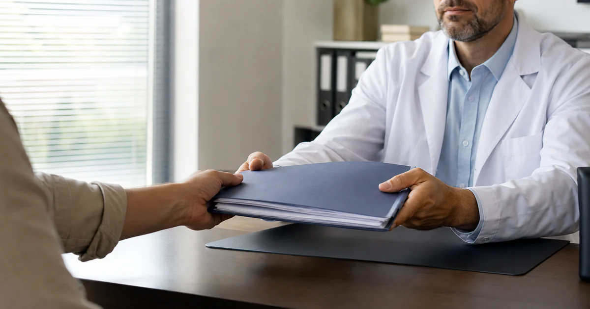 Entrega de laudo médico particular durante uma perícia